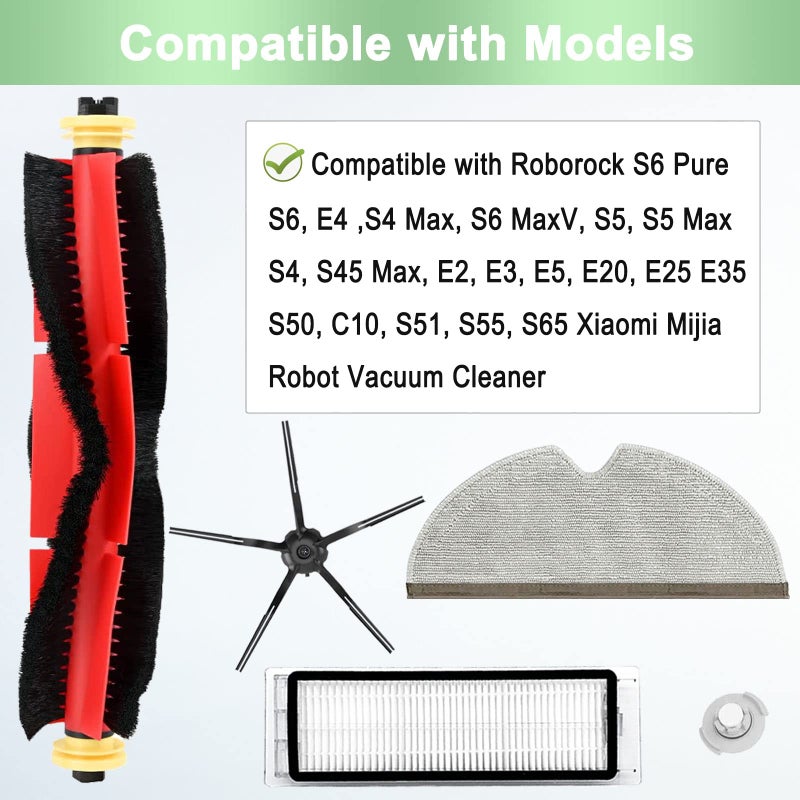 Rjnlsc 13 Pack Replacement Parts Compatible for Roborock S6 Pure S6 E4 S4 Max S6 MaxV S5 S5 Max S4 E2 E3 E5 E20 E25 E35 Xiaomi Mijia Robot 1 Main Brush 3 Filter 3 Side Brush 3 Mop Cloth 3 Water Tank Filter - Image 2
